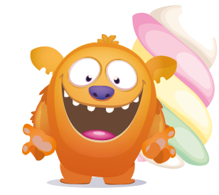 Orange monster with eaten marshmallow