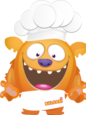 Marshmallow Bulgari Agostino - mostro arancio con grembiule e cappello da chef